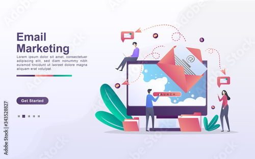 Vector illustration of Email Marketing concept, Marketing strategies via email, spreading the message to customers.