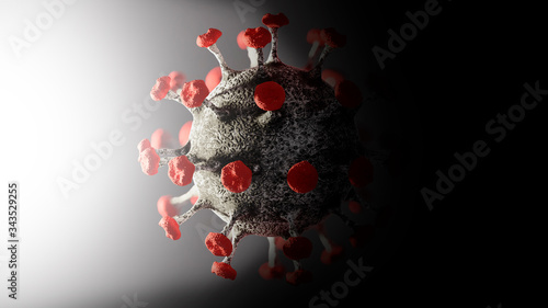 Covid-19. Chinese coronavirus under the microscope. 3d illustration 