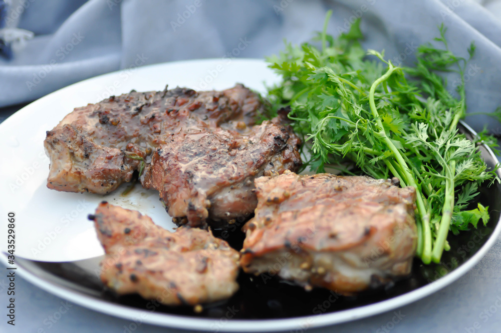 grilled pork , pork steak and beef steak