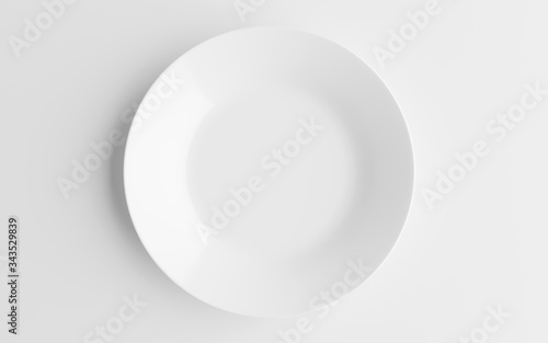 Empty white plate or ceramic dish isolated on white background. 3D rendering with clipping path.
