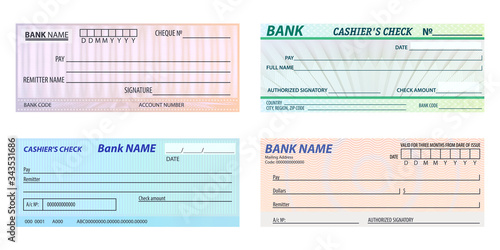 Set of isolated vector bank check,banking cheque