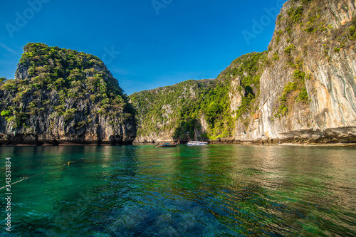 The beaches of Ko Phi Phi Islands and the Rai ley peninsula are framed by stunning limestone cliffs. They are regularly listed between the top beaches in Thailand. © dianagrytsku