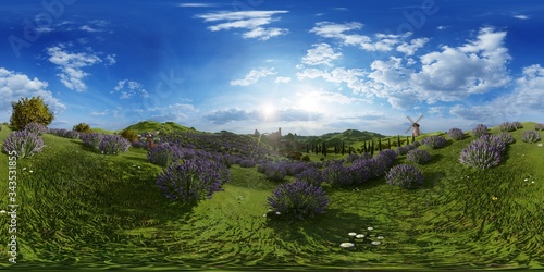 Lavender fields landscape 3d rendering
