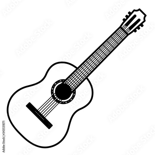 Line icon classical guitar vector illustration isolated on white/ Black and white