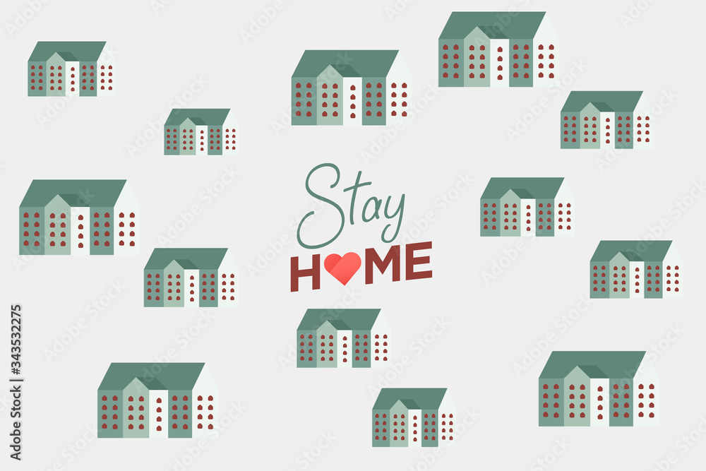Stay from home slogan with house and heart. Protection awareness social media campaign or measure from coronavirus, Stay from home quote text, vector