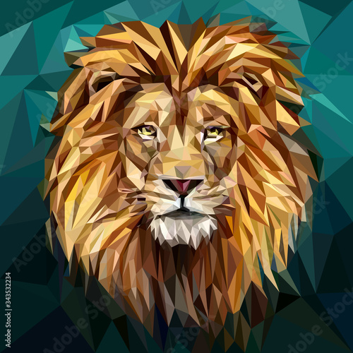low poly  red lion's head