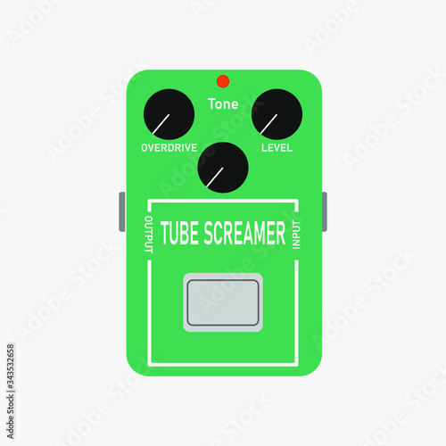 Green vintage screamer overdrive guitar stomp box effect, graphic icon design. t-shirt artwork.