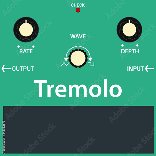 Green tremolo guitar stomp box effect, graphic design. t-shirt artwork.