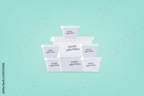 Pile of stacked sealed goods white cardboard boxes. vector photo