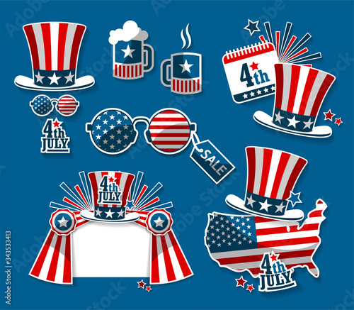 A set of souvenirs with the decor of the American flag for Independence Day of America.