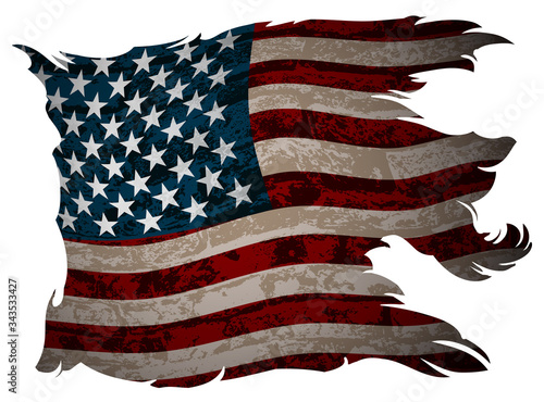 An old, shabby American flag. Detailed realistic illustration.