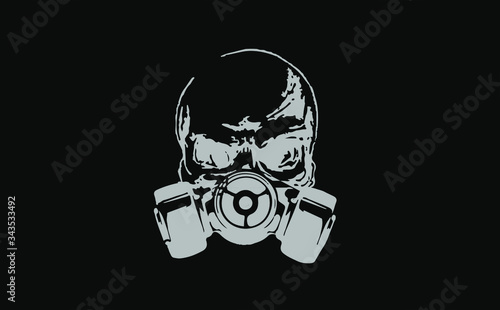 Skull in gas mask illustration. Toxicity emblem / sign. Can be used as t-shirt print, tattoo design, logo, graffiti. Urban style
