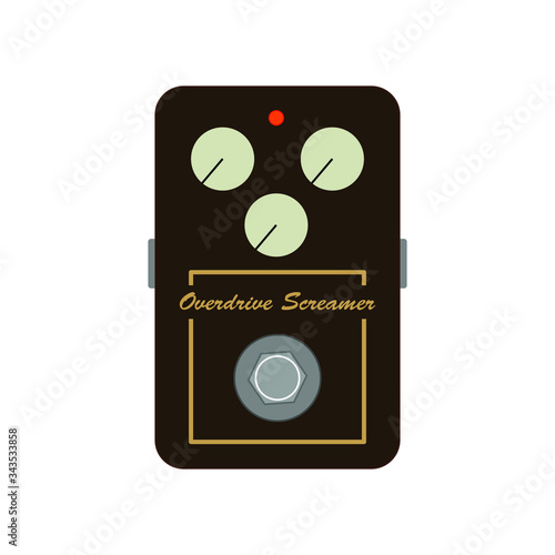 Brown vintage screamer overdrive guitar stomp box effect, graphic icon design. t-shirt artwork.