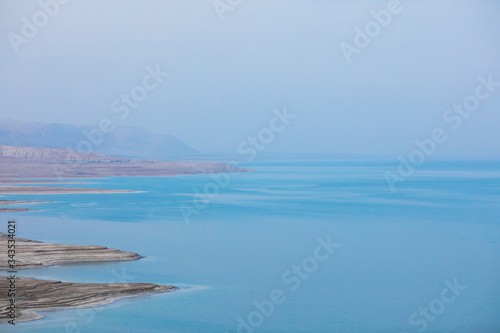 landscape of the Dead Sea, Israel, failures of the soil and the strong shallowing of the sea, environmental catastrophe on the Dead Sea