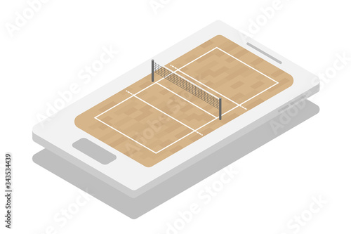Volleyball court isometric on smartphone. - Sport court for infographic.