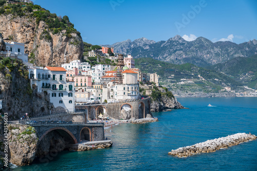 Fototapeta Naklejka Na Ścianę i Meble -  View of Atrani village along the Amalfi coast (Salerno, Italy).