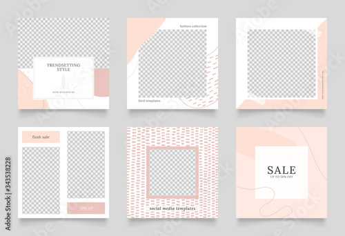 social media post banner for fashion sale promotion. instagram and facebook square frame puzzle poster. brown pink color terracotta background vector illustration