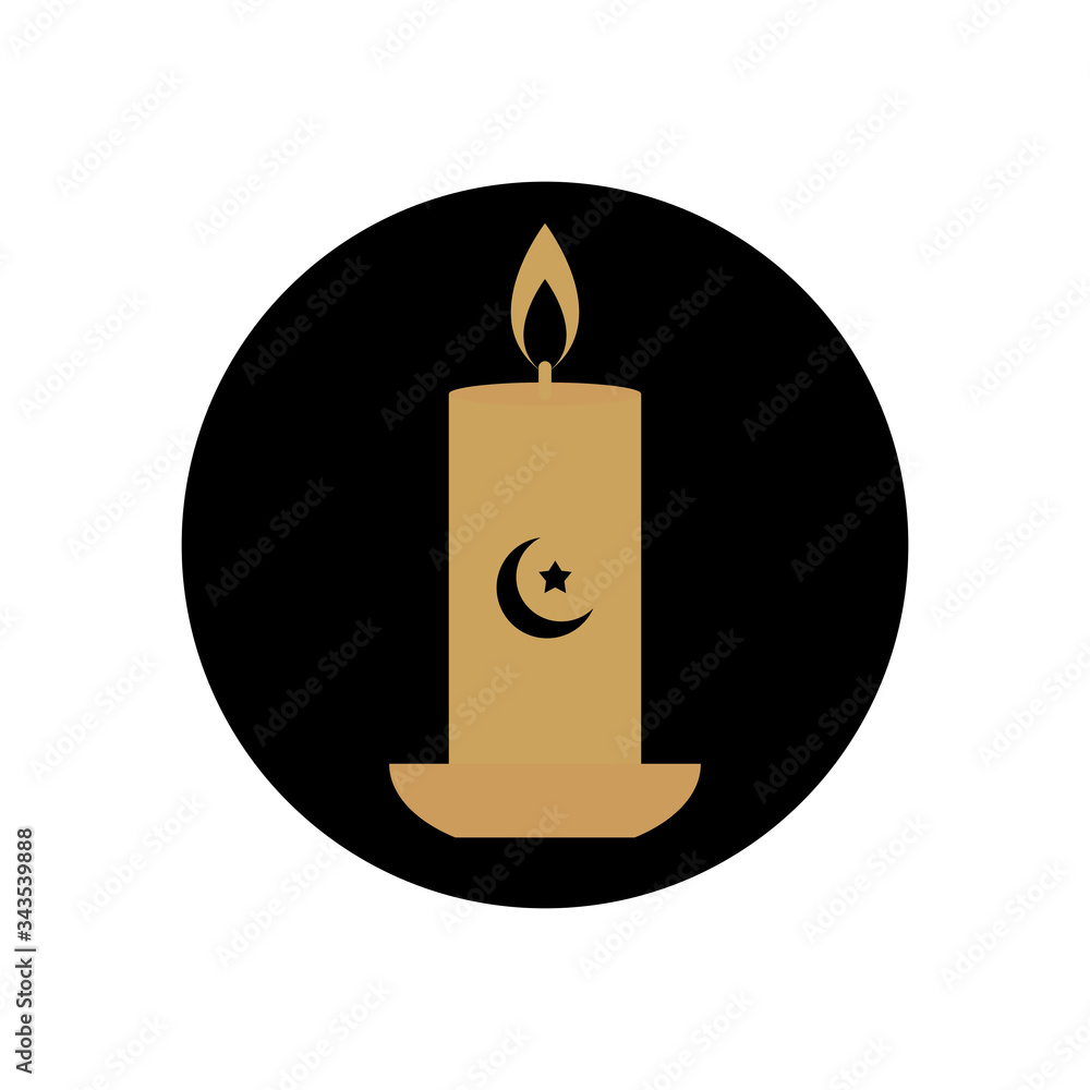 eid mubarak concept, candle with crescent moon icon, block style eid mubarak concept, candle with crescent moon icon, block style