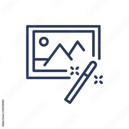 Magic wand for image thin line icon. Improvement, creation, nature isolated outline sign. Image editing and photo correction concept. Vector illustration symbol element for web design and apps