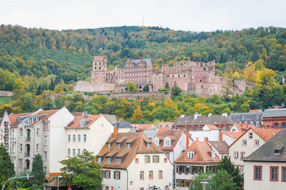 The castle view in the Heidelberg city, Germany.