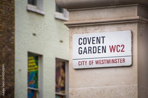 LONDON- Covent Garden street sign, a popular landmark and tourist attraction in London's West End