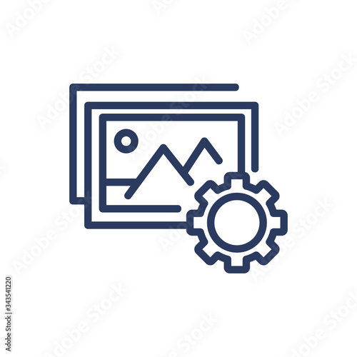 Gallery settings thin line icon. Collection, library, improvement isolated outline sign. Image editing and photo correction concept. Vector illustration symbol element for web design and apps