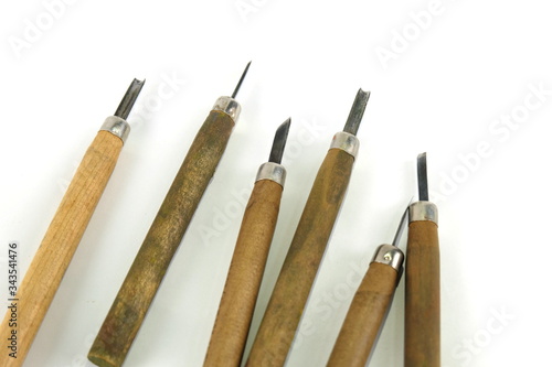 Equipment for wood carving, graphic arts on white