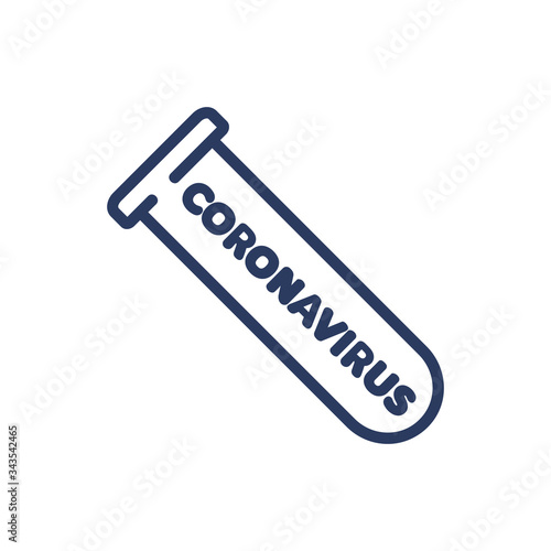 Coronavirus test tube thin line icon. Analysis, diagnostics, glass isolated outline sign. Healthcare and virology concept. Vector illustration symbol element for web design and apps