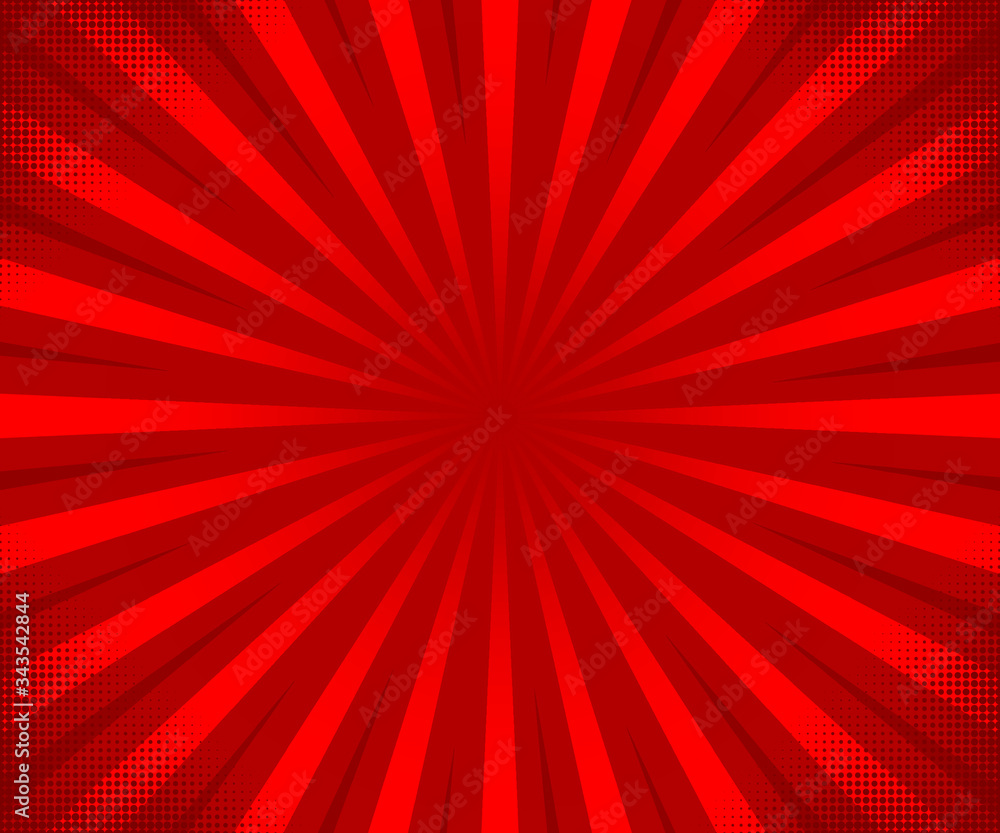 Red rays halftone gradient pattern. Vector illustration in retro comic style.