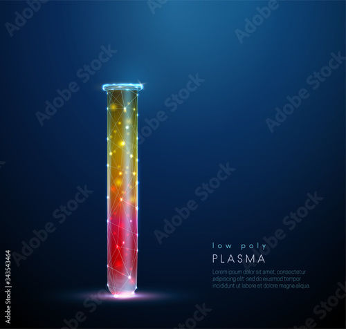 Low poly medical tube icon with blood and plasma