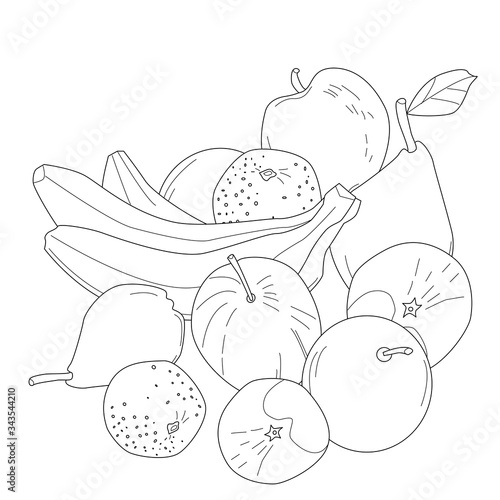 different sweet fresh fruits. apple, pear, tangerine, banana for