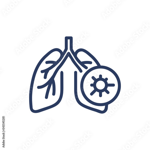 Virus in lungs thin line icon. Flu, disease, organ isolated outline sign. Healthcare and virology concept. Vector illustration symbol element for web design and apps