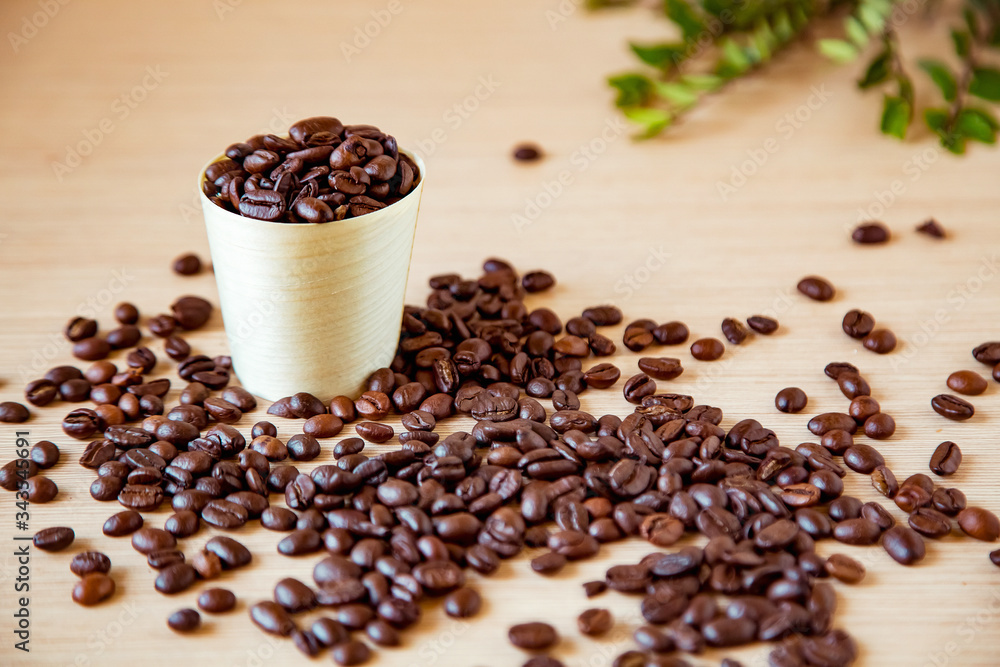 coffee beans, in disposable, eco-friendly dishes.without plastic. coffee beans, in disposable, eco-friendly dishes.without plastic.