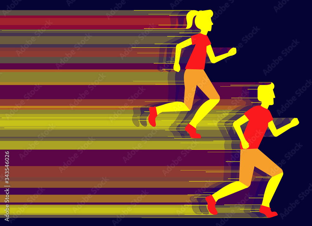 Couple of runners colorful template 