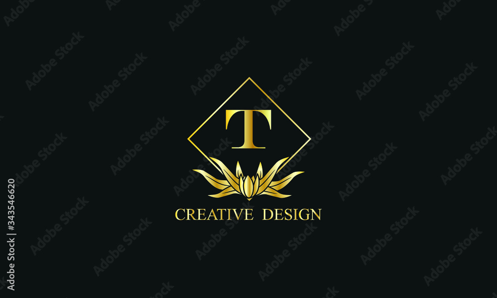 Elegant design of royal vector logo with letter T on black background. Stylish golden floral monogram for business, restaurant, boutique, cafe, hotel, labels and more. Elegant design of royal vector logo with letter T on black background. Stylish golden floral monogram for business, restaurant, boutique, cafe, hotel, labels and more.