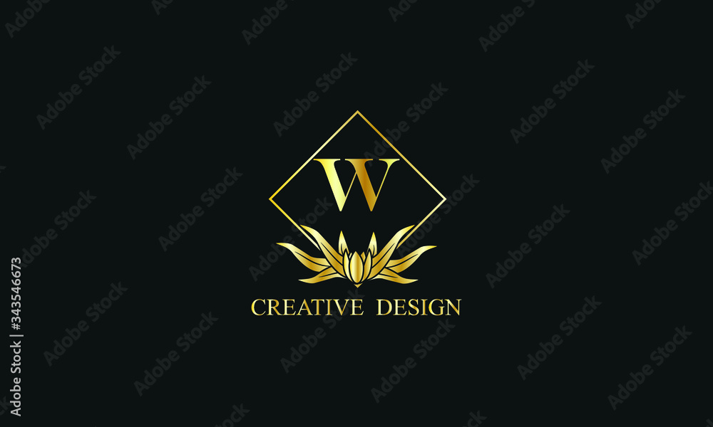 Elegant design of royal vector logo with letter W on black background. Stylish golden floral monogram for business, restaurant, boutique, cafe, hotel, labels and more. Elegant design of royal vector logo with letter W on black background. Stylish golden floral monogram for business, restaurant, boutique, cafe, hotel, labels and more.