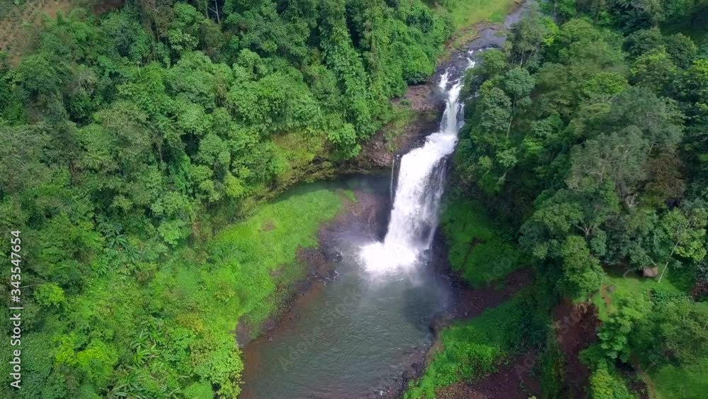 Aerial view of Tad E-tu waterfall in rainforest at Pakse and Champasak city Laos Aerial view of Tad E-tu waterfall in rainforest at Pakse and Champasak city Laos