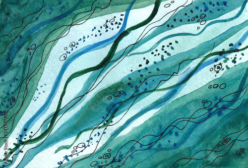 Abstract hand drawn watercolor background with lines and spots.