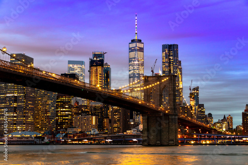 Brookly bridge sunset at blue hour