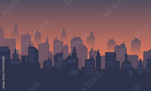 City background at dusk, downtown many mall and apartment