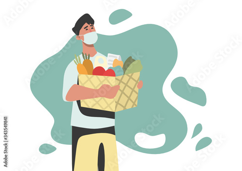 Men wear masks to go to the market for vector health care concepts.