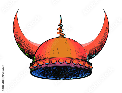 sketch of a orange viking helmet isolated on white