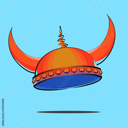 Vector illustracion of a viking helmet isolated on blue 