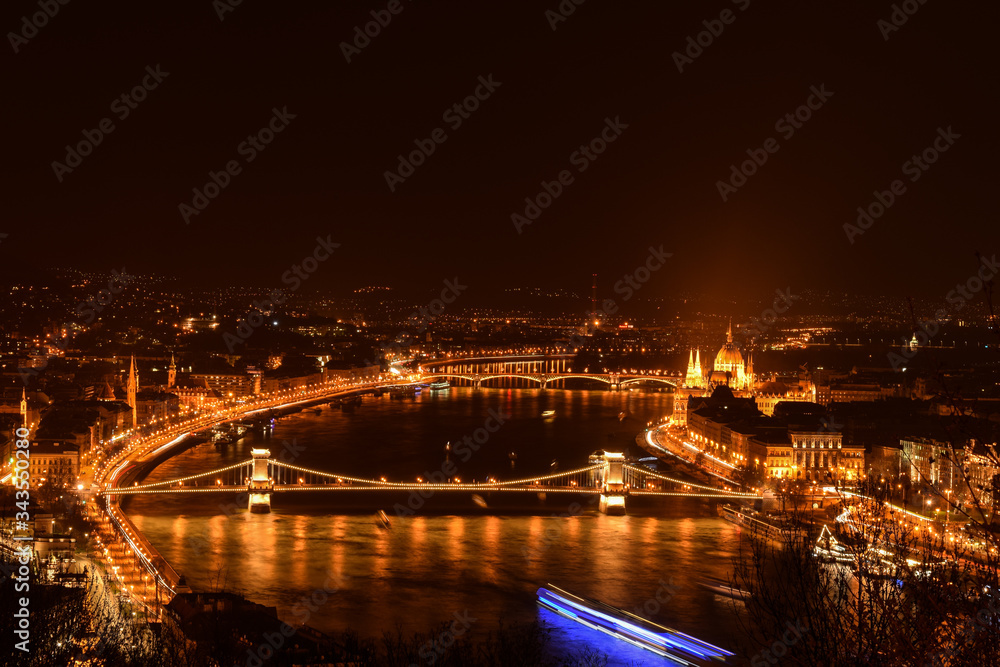 Long exposure at night of Budapest with Danube river