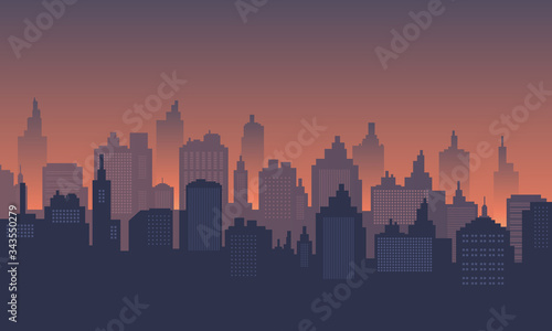 City background at dusk, downtown many mall and apartment