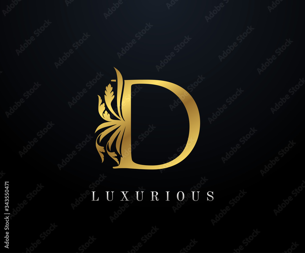 Gold Luxury letter D Floral logo. Vintage drawn emblem for book design ...