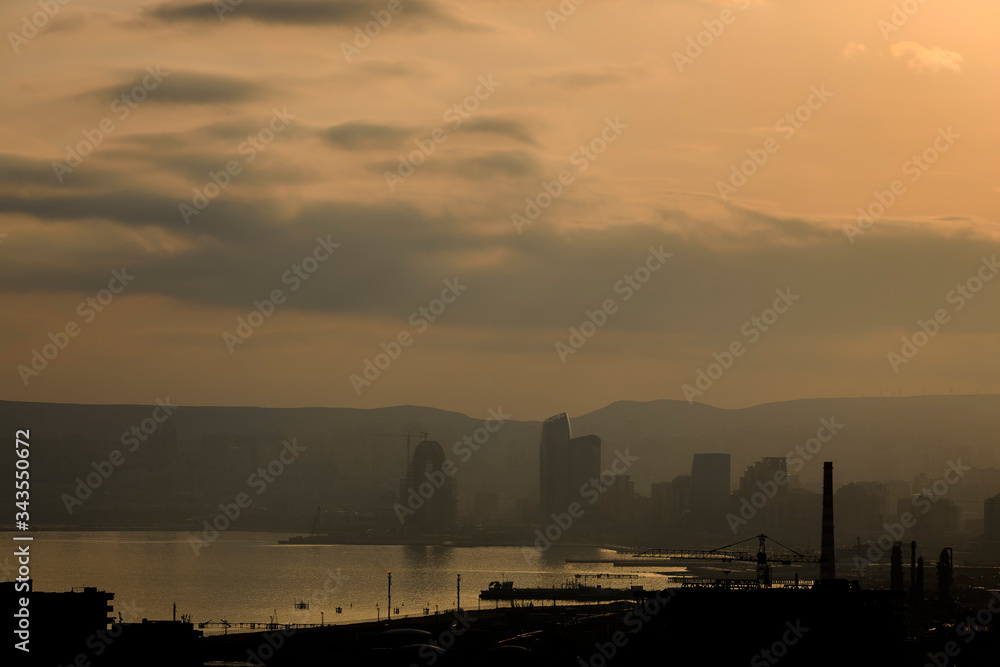 Baku panorama in golden sunset