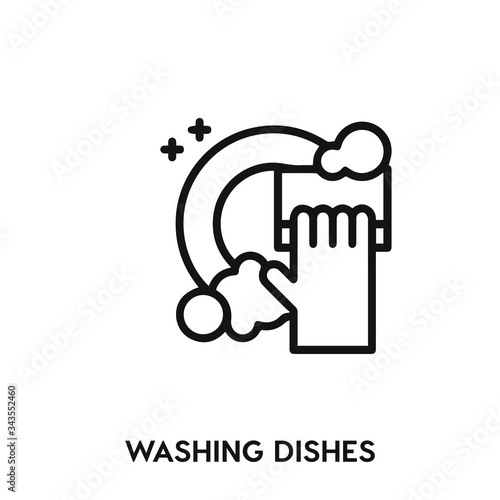 Hand holding sponge scrubbing the plate icon vector. washing dishes icon vector symbol illustration. Modern simple vector icon for your design. washing dishes icon vector	