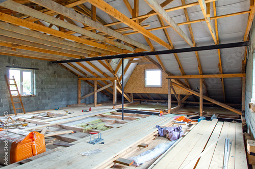 Construction of the second floor inside home photo