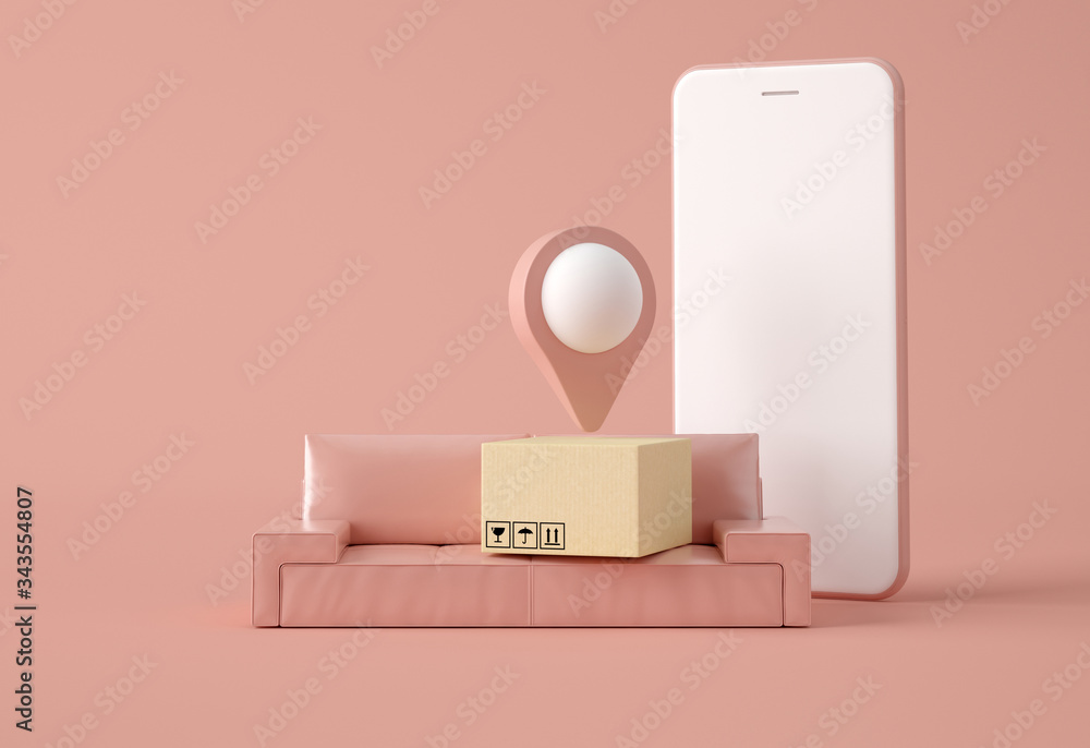 3D Illustration. Map pointer with cardboard box. 3D Illustration. Map pointer with cardboard box.